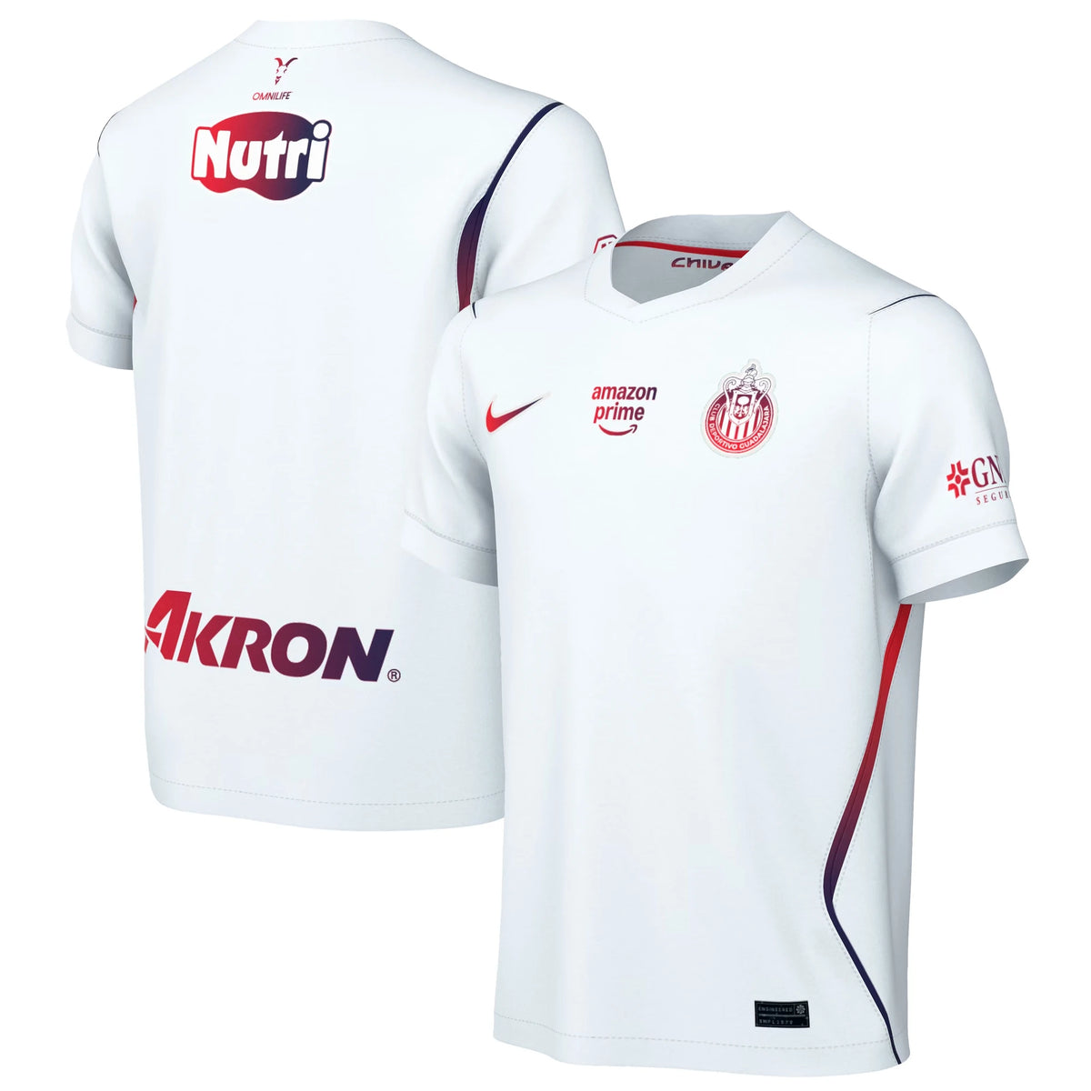 Front and back view of youth Chivas 2026-2027 away white stadium replica jersey by Final Third Kit