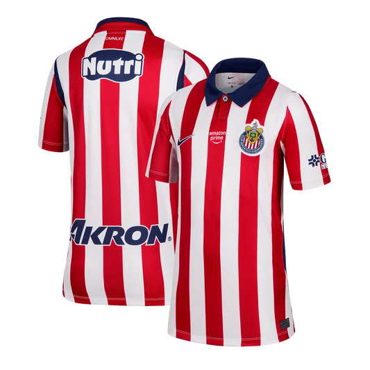 Front and back view of youth Chivas 2026-2027 home red stadium replica jersey by Final Third Kit