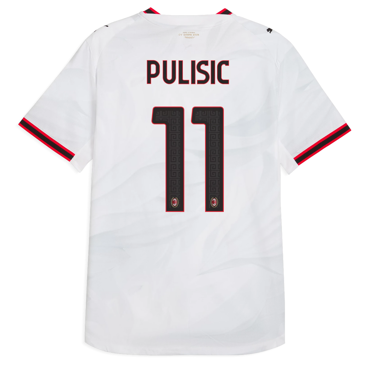 Back view of AC Milan 2026-2027 away white on-field authentic football shirt with Christian Pulisic name and number 11 printing by Final Third Kit