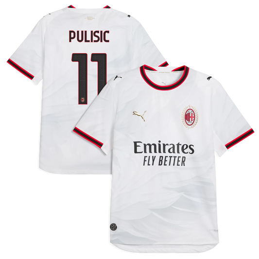 Front and back view of AC Milan 2026-2027 away white on-field authentic jersey featuring Christian Pulisic by Final Third Kit