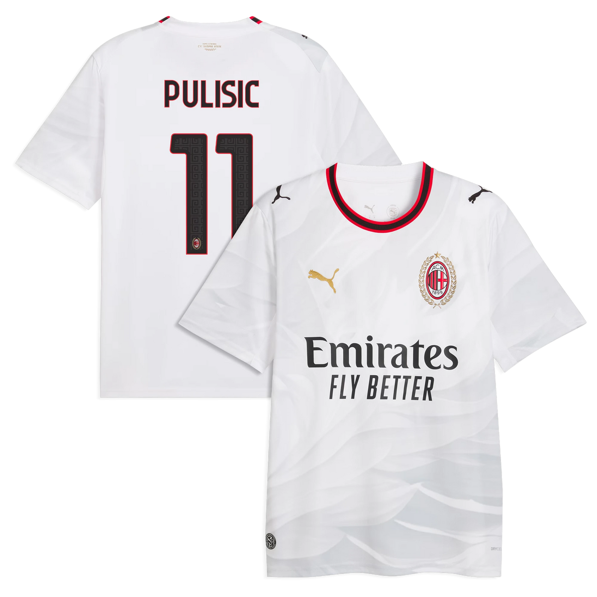 Front and back view of AC Milan 2026-2027 away white replica jersey featuring Christian Pulisic by Final Third Kit