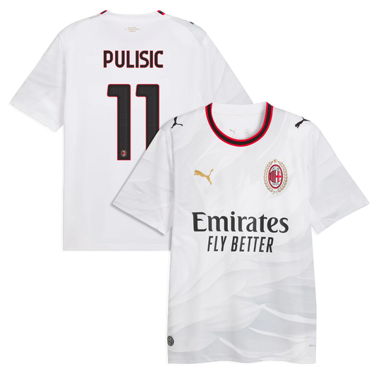 Front and back view of AC Milan 2026-2027 away white replica jersey featuring Christian Pulisic by Final Third Kit