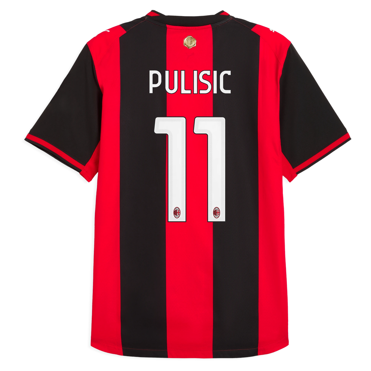 Back view of AC Milan 2026-2027 home red on-field authentic football shirt with Christian Pulisic name and number 11 printing by Final Third Kit