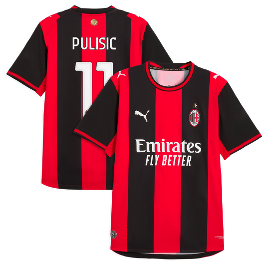 Front and back view of AC Milan 2026-2027 home red on-field authentic jersey featuring Christian Pulisic by Final Third Kit