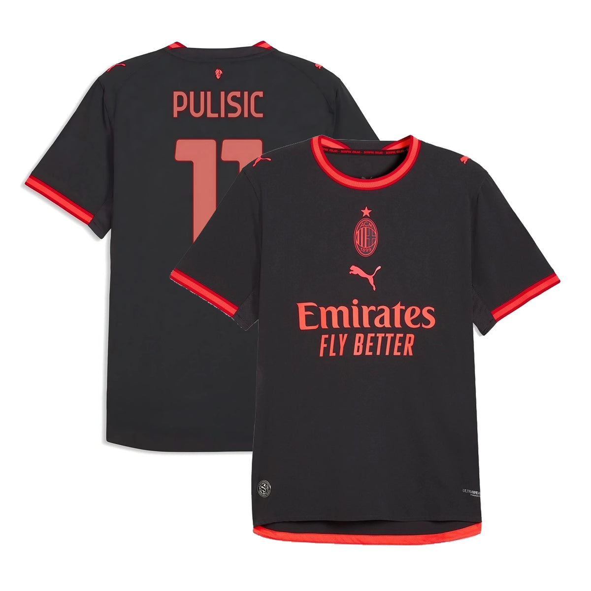 Front and back view of AC Milan 2026-2027 third grey on-field authentic jersey featuring Christian Pulisic by Final Third Kit