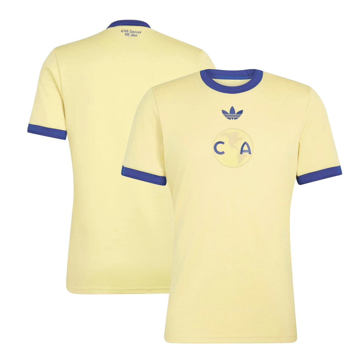 Front and back view of Club America 2026-2027 110th anniversary yellow stadium replica jersey by Final Third Kit