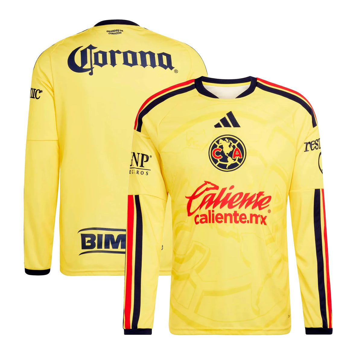 Front and back view of Club America 2026-2027 home yellow replica long sleeve jersey by Final Third Kit