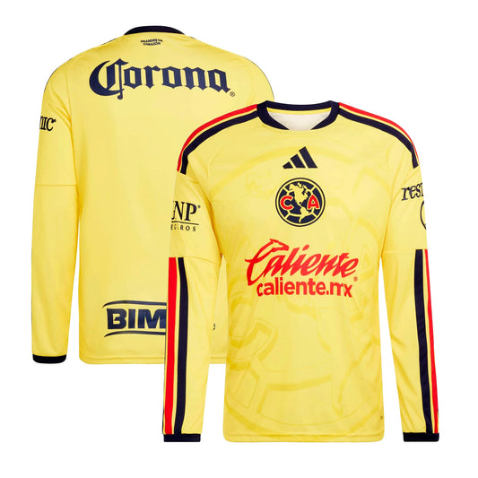Front and back view of Club America 2026-2027 home yellow replica long sleeve jersey by Final Third Kit