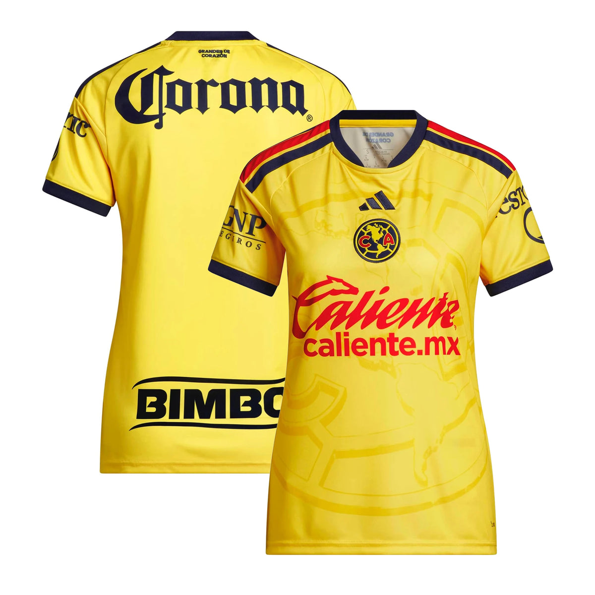 Front and back view of women's Club America 2026-2027 home yellow replica jersey by Final Third Kit