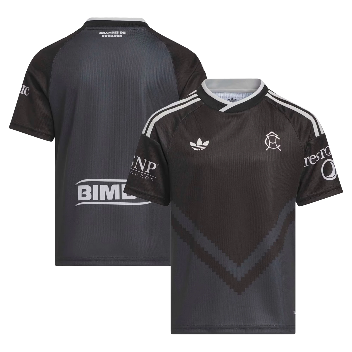 Front and back view of youth Club America 2026-2027 away black replica jersey by Final Third Kit