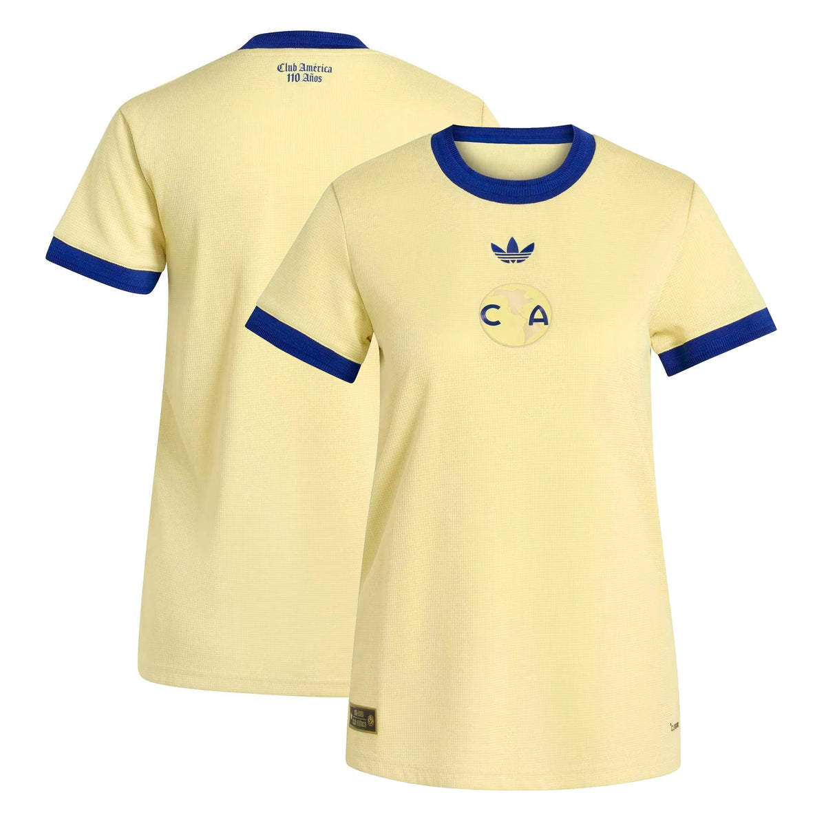 Front and back view of women's Club America 2026-2027 110th anniversary yellow replica jersey by Final Third Kit