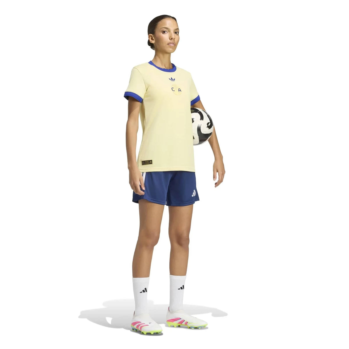 Women wearing a Club America 2026-2027 110th anniversary yellow replica football shirt 