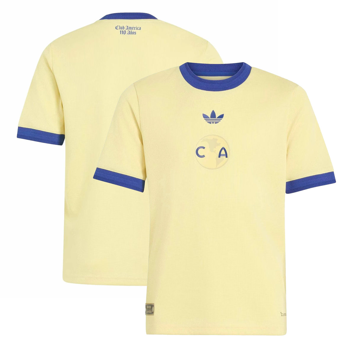Front and back view of youth Club America 2026-2027 110th anniversary yellow replica jersey by Final Third Kit