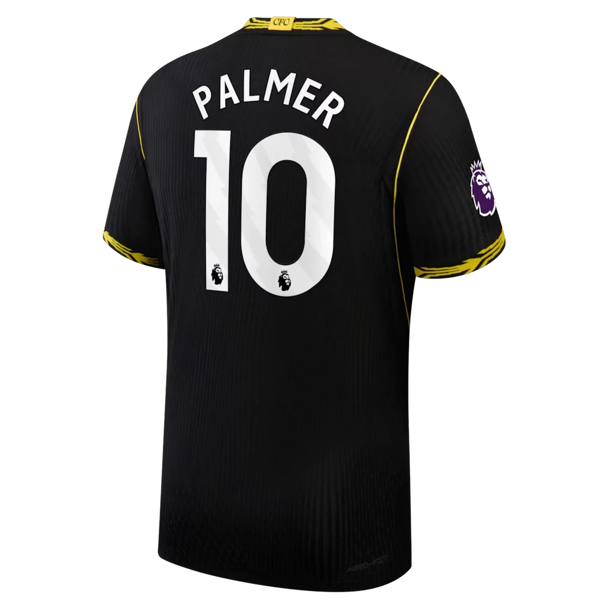 Back view of men's Chelsea 2026-2027 away black football shirt with Cole Palmer name and number printing by Final Third Kit