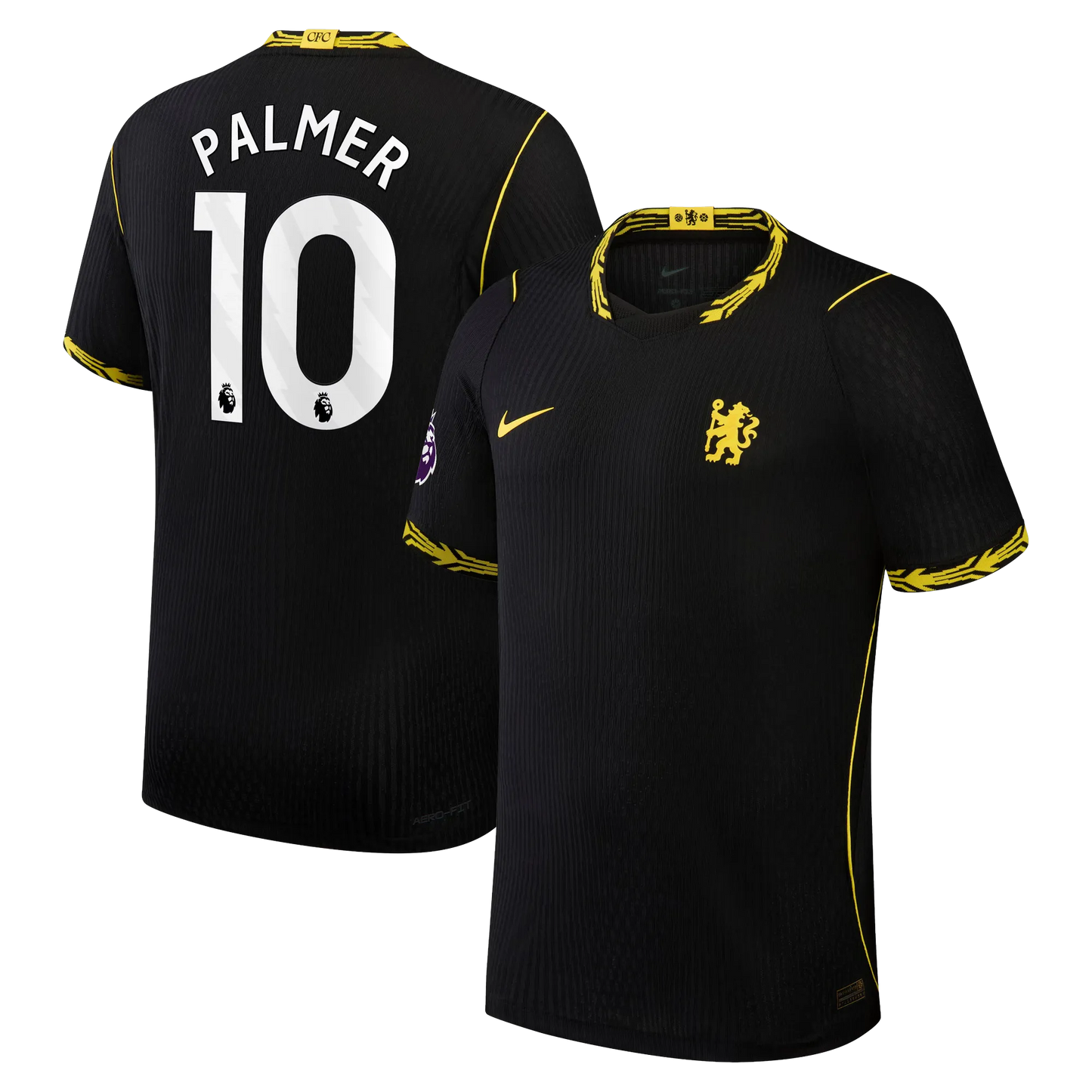Front and back view of men's Chelsea 2026-2027 away black match authentic jersey featuring Cole Palmer by Final Third Kit