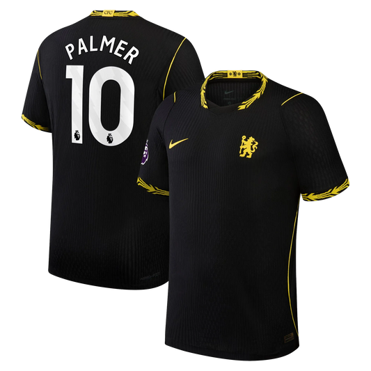 Front and back view of men's Chelsea 2026-2027 away black match authentic jersey featuring Cole Palmer by Final Third Kit