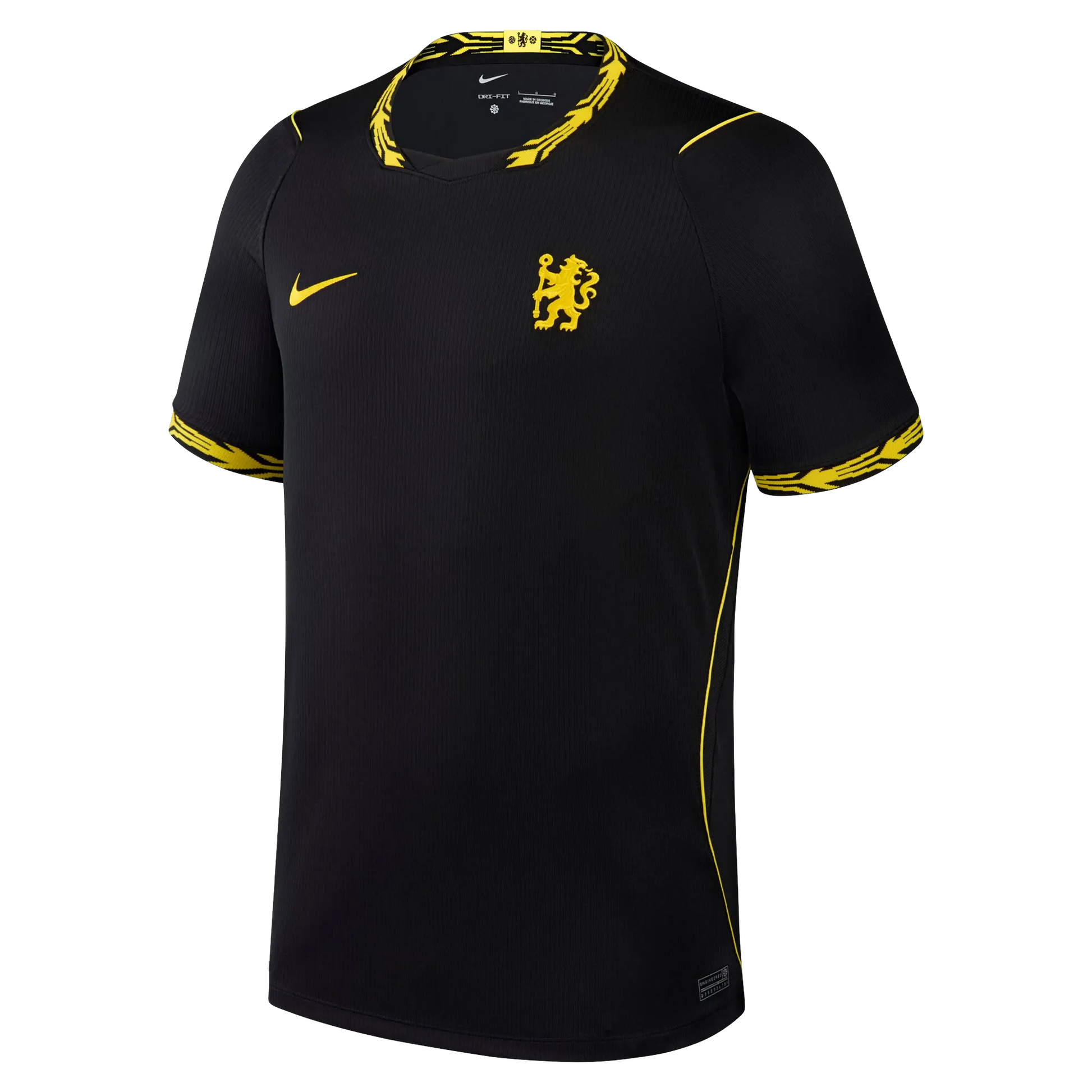 Front view of men's Chelsea 2026-2027 away black stadium replica soccer jersey by Final Third Kit