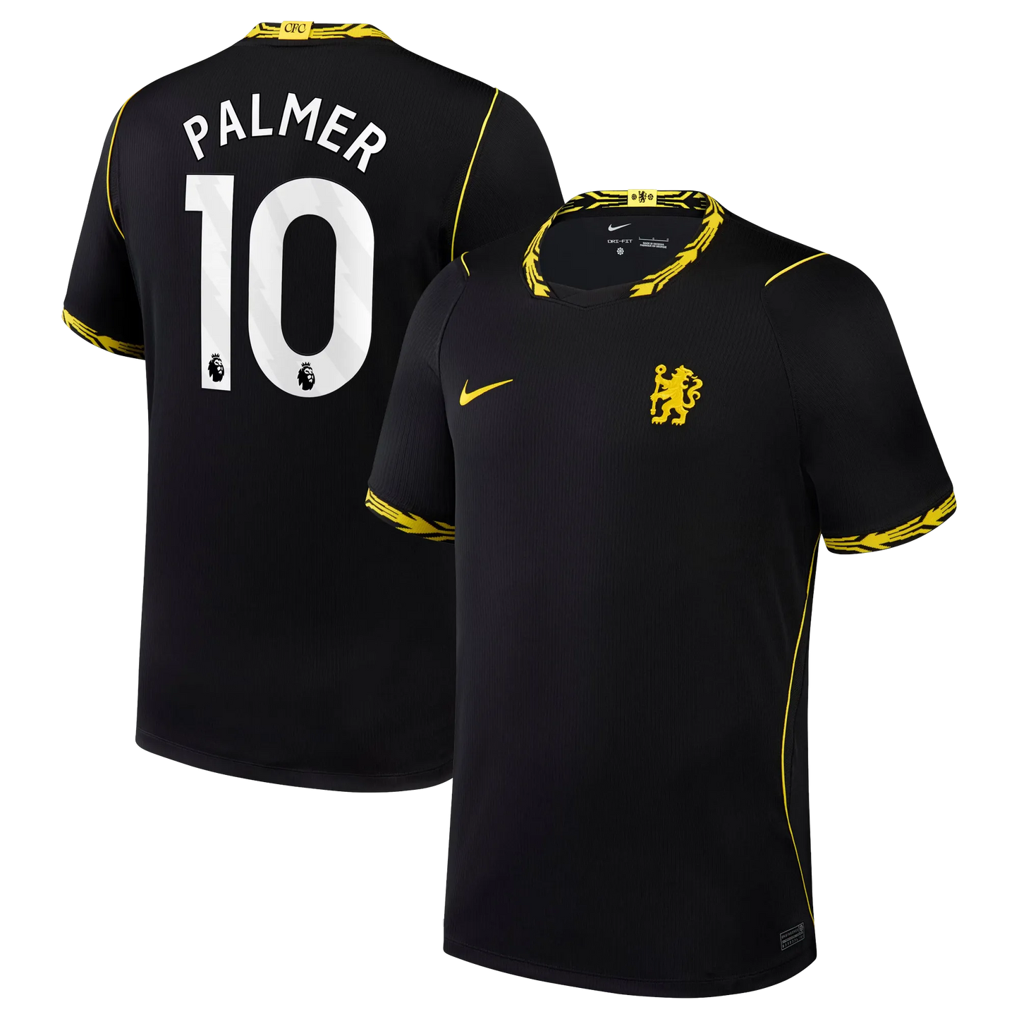 Front and back view of men's Chelsea 2026-2027 away black stadium replica jersey featuring Cole Palmer by Final Third Kit