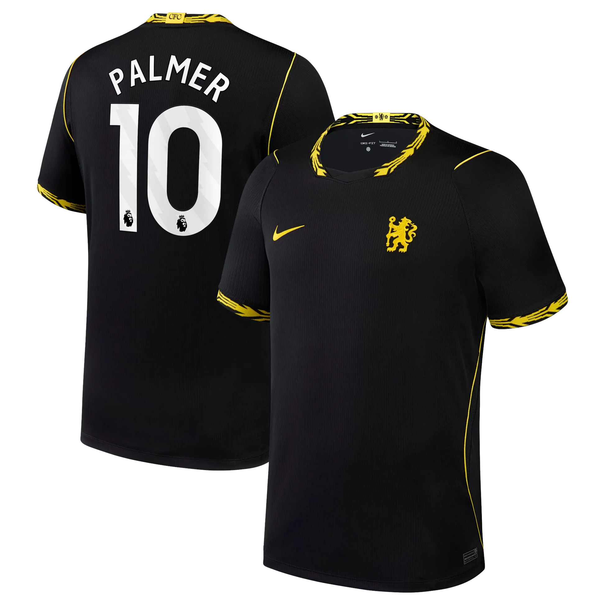 Front and back view of men's Chelsea 2026-2027 away black stadium replica jersey featuring Cole Palmer by Final Third Kit