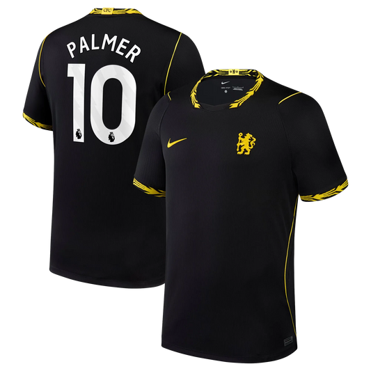 Front and back view of men's Chelsea 2026-2027 away black stadium replica jersey featuring Cole Palmer by Final Third Kit