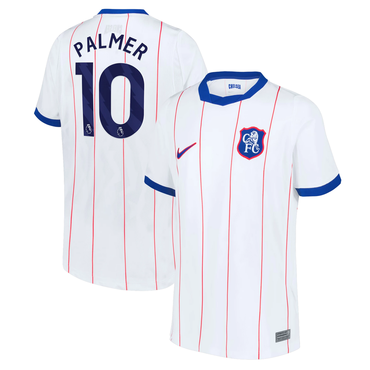Front and back view of youth Chelsea 2026-2027 third white stadium replica jersey featuring Cole Palmer by Final Third Kit