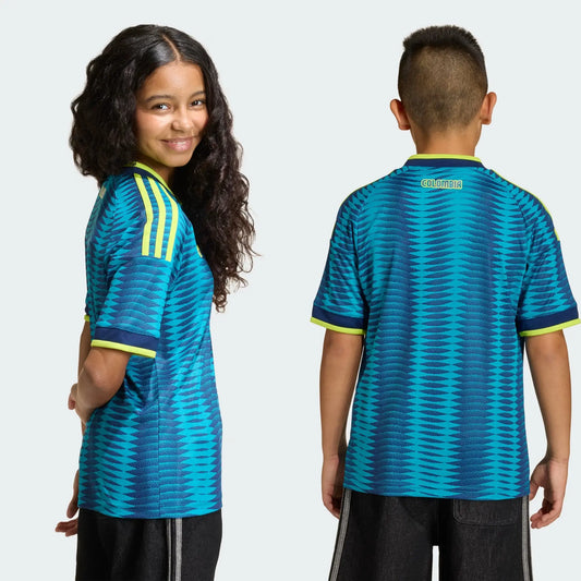 A Girl and A Boy Wearing Blue Colombia 2026 Away Jersey