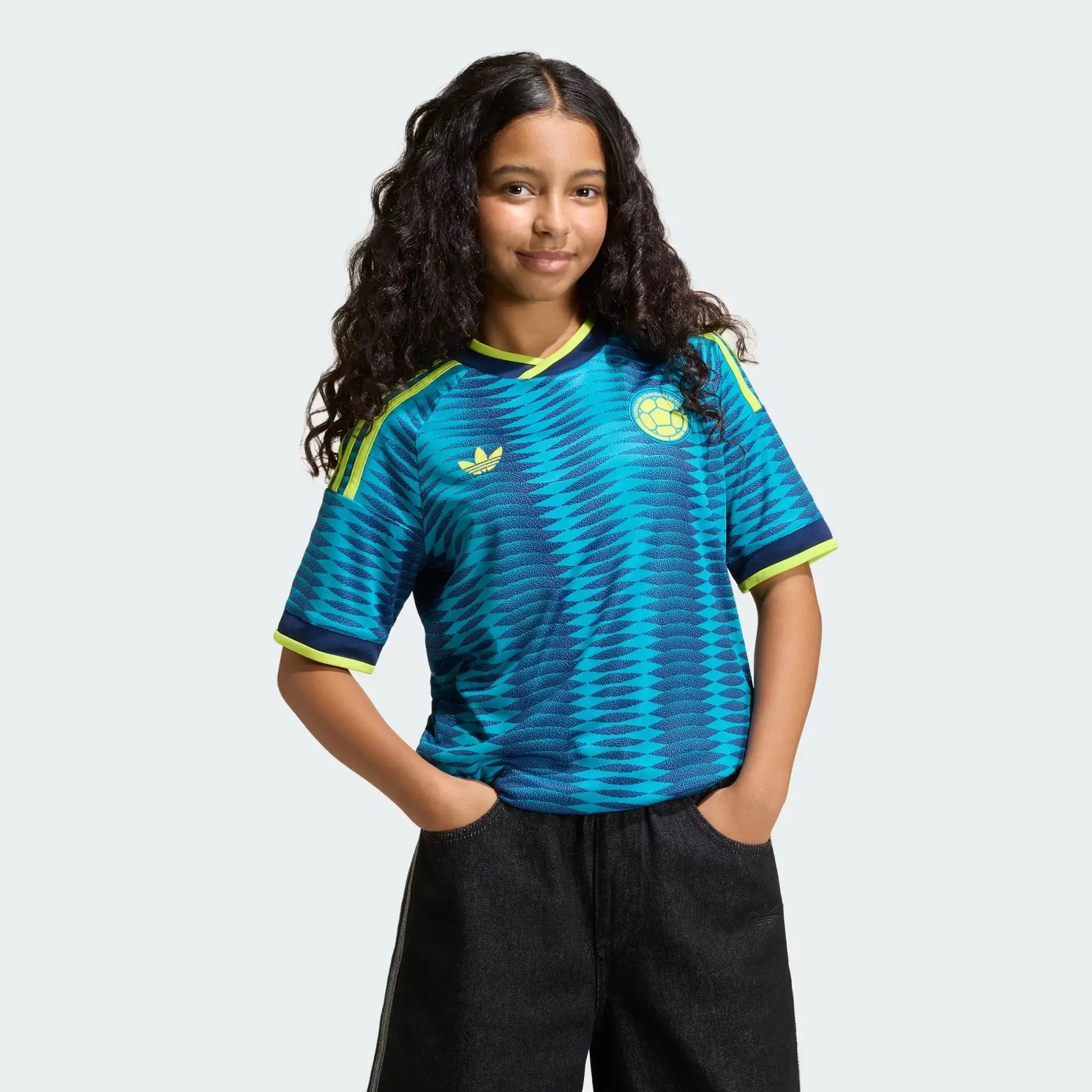A Girl  Wearing Blue Colombia 2026 Away Jersey