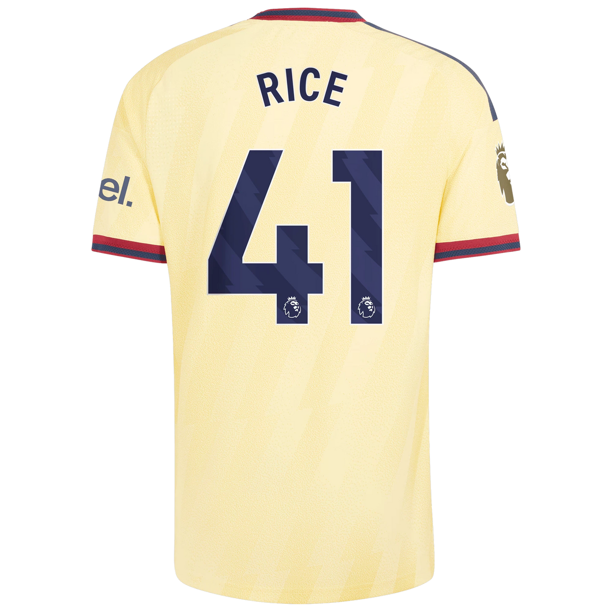 Back view of men's Arsenal 2026-2027 third yellow on-field authentic football shirt with Declan Rice name and number 41 printing by Final Third Kit