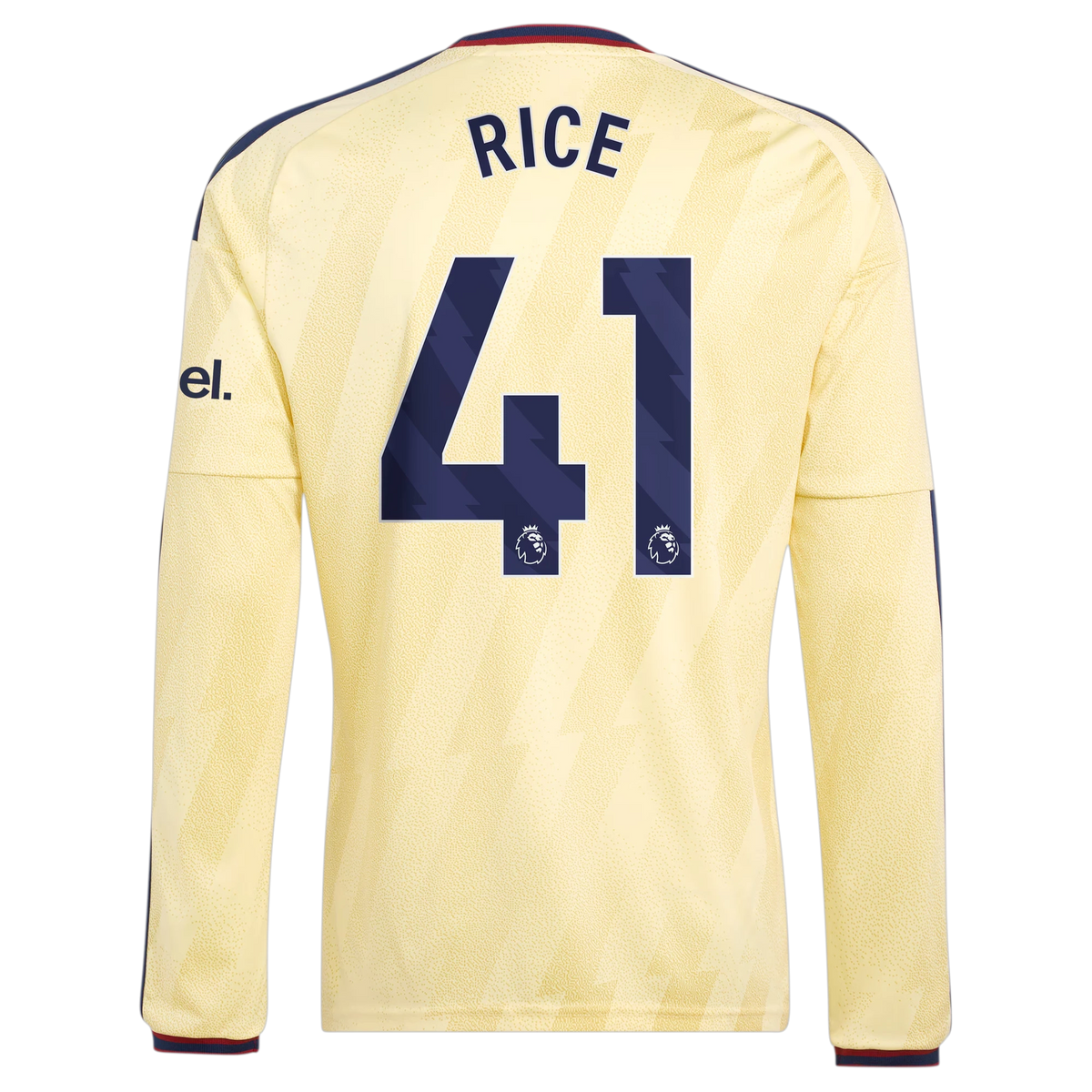 Back view of men's Arsenal 2026-2027 third yellow replica long sleeve football shirt with Declan Rice name and number 41 printing by Final Third Kit