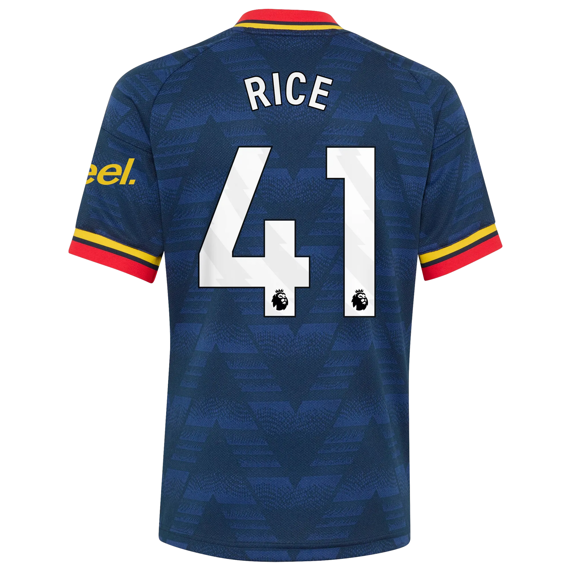 Back view of Arsenal away replica jersey showing Rice 41 name and number print