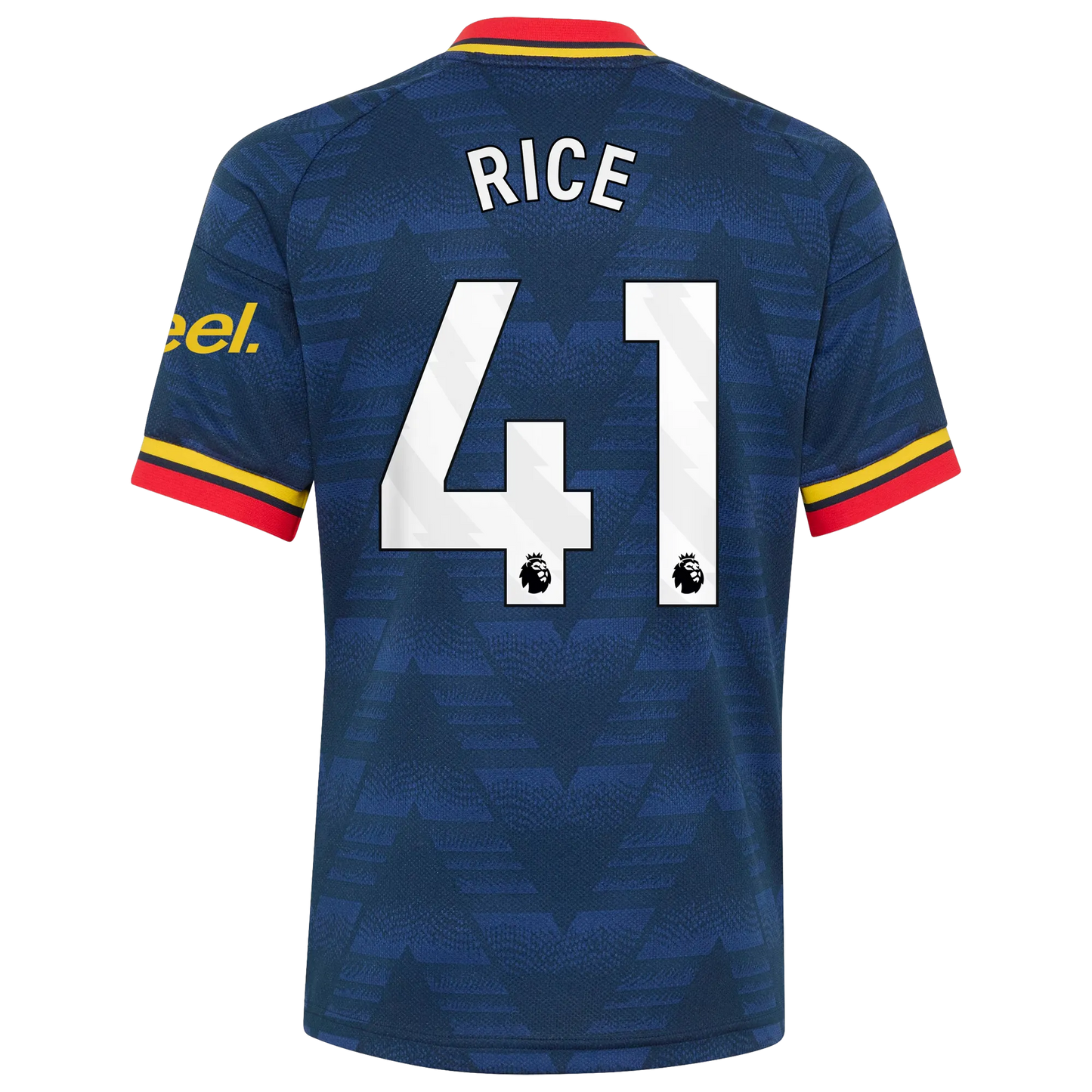 Back view of youth Arsenal 2026-2027 away navy football shirt with Declan Rice name and number printing by Final Third Kit