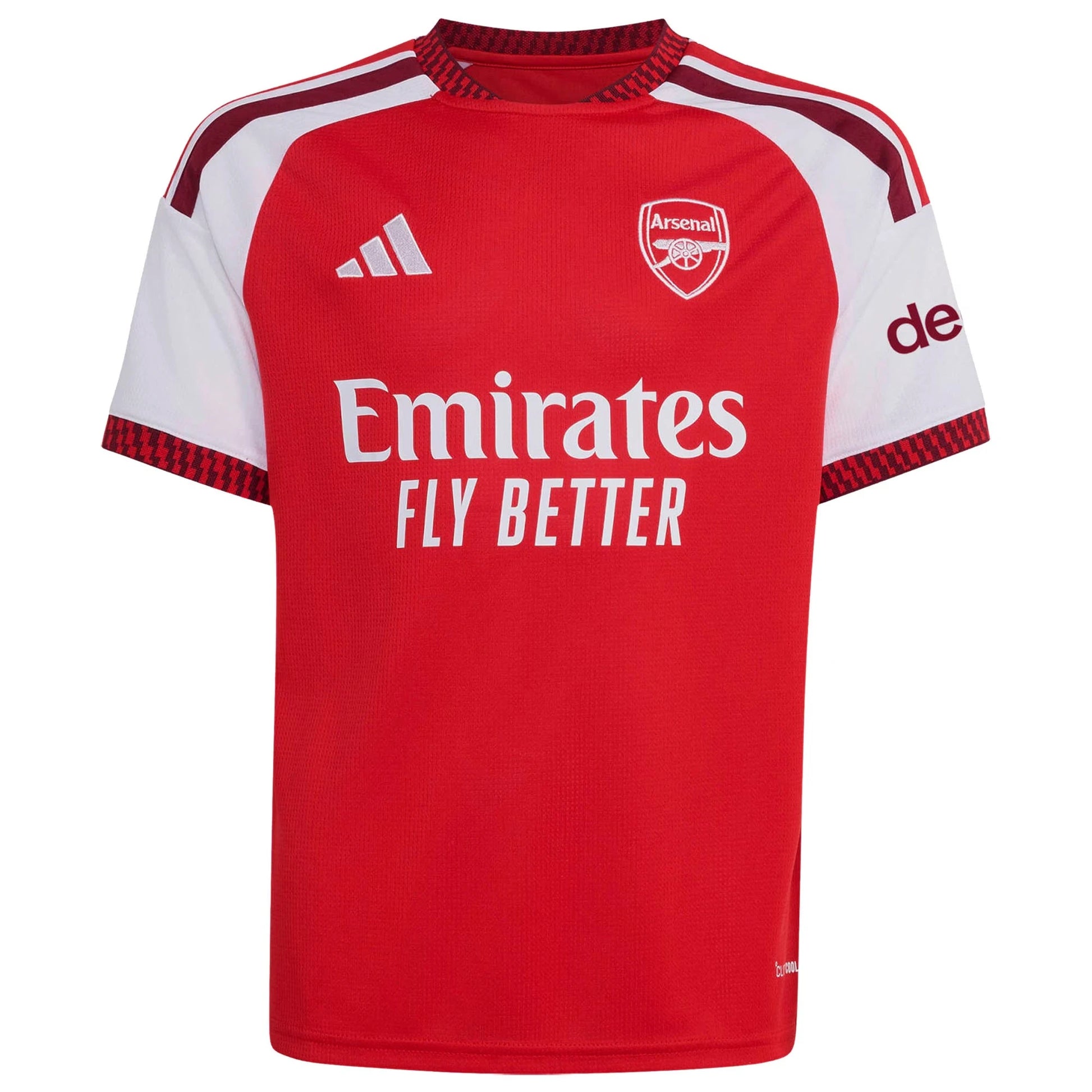 Front view of youth Arsenal 2026-2027 home red stadium replica soccer jersey by Final Third Kit