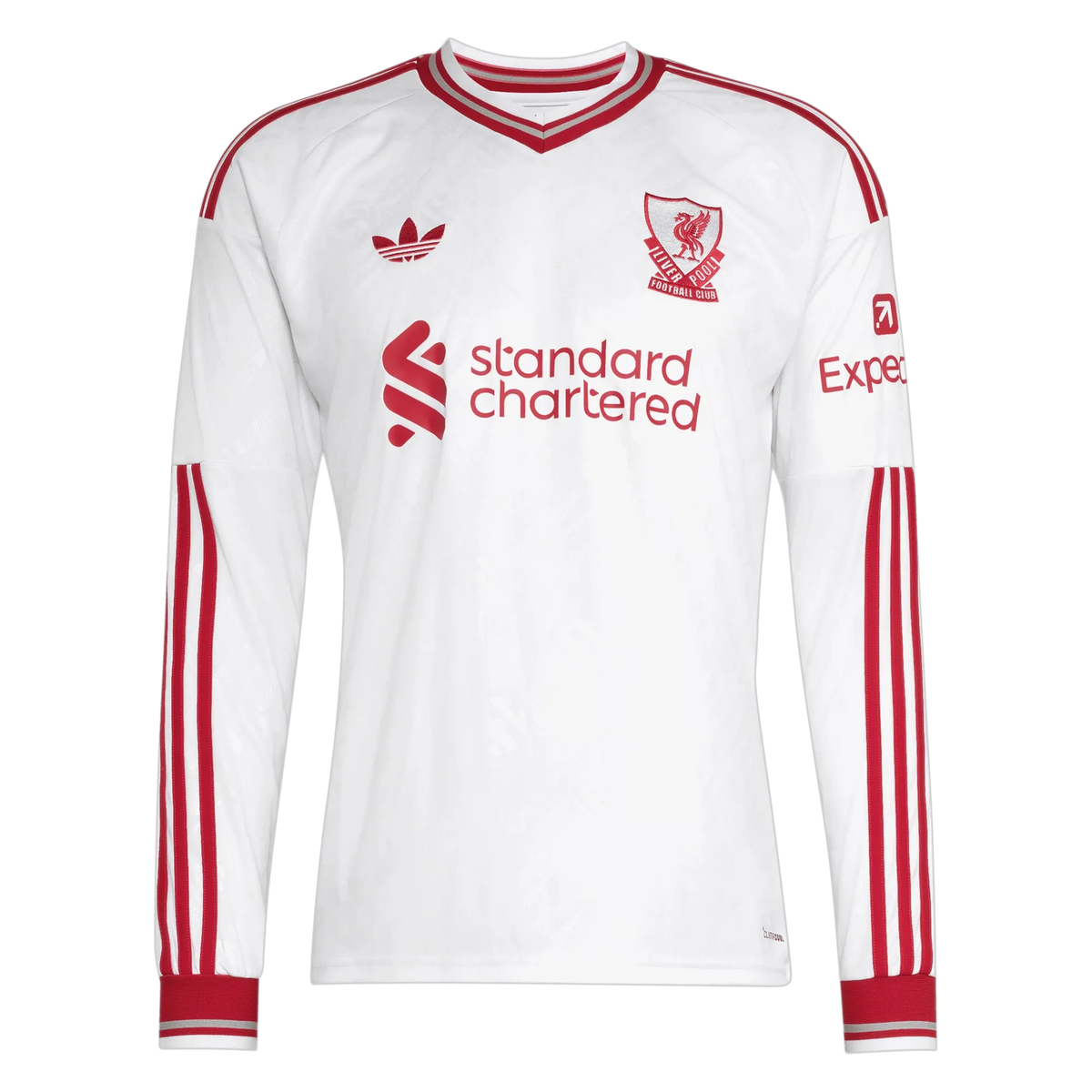 Front view of men's Liverpool 2026-2027 away white replica long sleeve soccer jersey by Final Third Kit