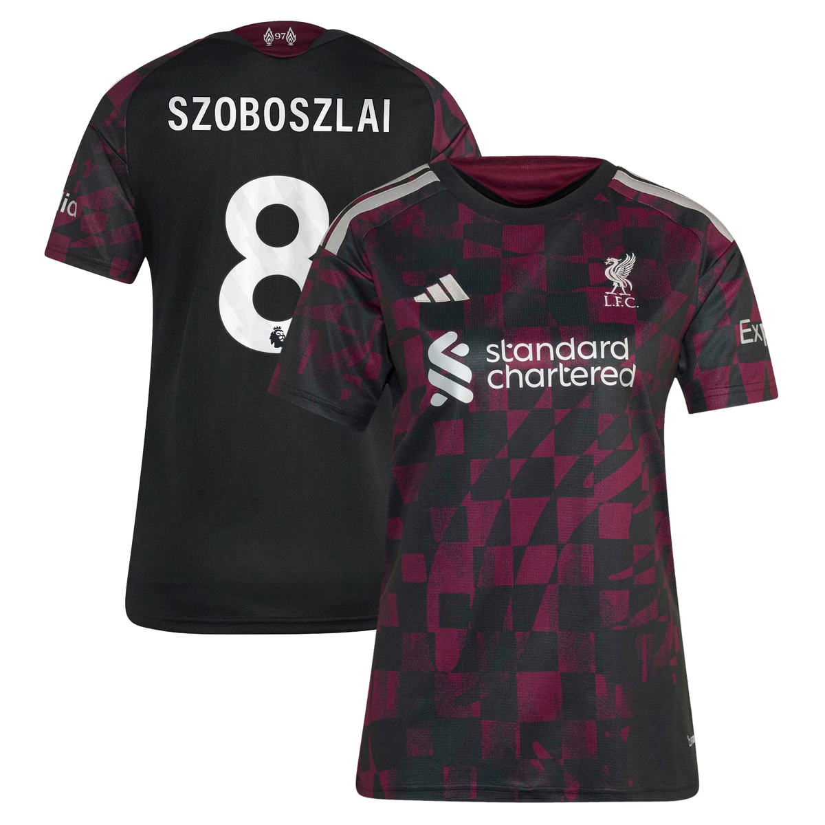 Front and back view of women's Liverpool 2026-2027 third black replica jersey featuring Dominik Szoboszlai by Final Third Kit