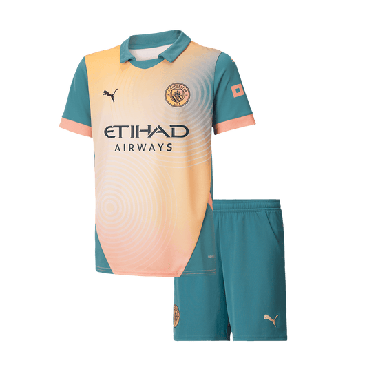 Gift-Kid's Manchester City Fourth Away Soccer Jersey Kit(Shirt+Shorts) 2024/25