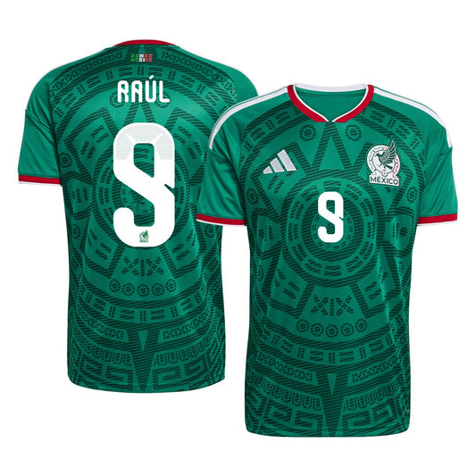 Mexico national team 2026 green home soccer jersey with RAÚL #9 custom print
