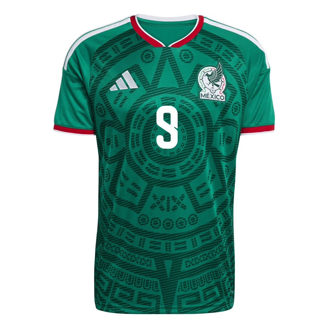 front view of Mexico national team 2026 green home soccer jersey with RAÚL #9 custom print
