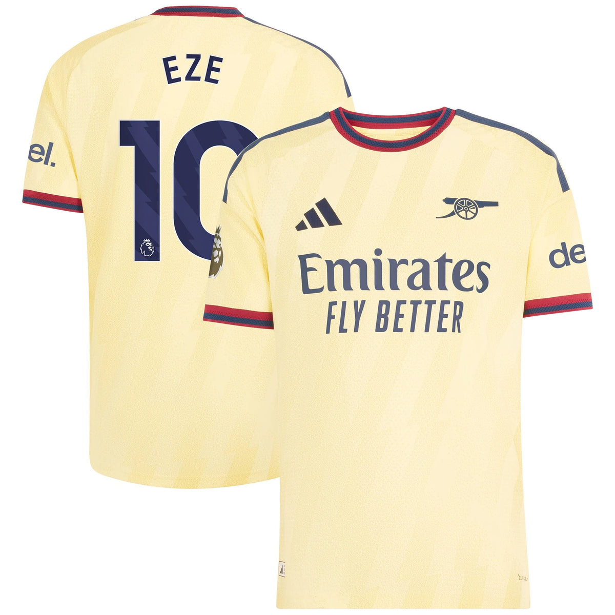 Front and back view of men's Arsenal 2026-2027 third yellow on-field authentic jersey featuring Eberechi Eze by Final Third Kit