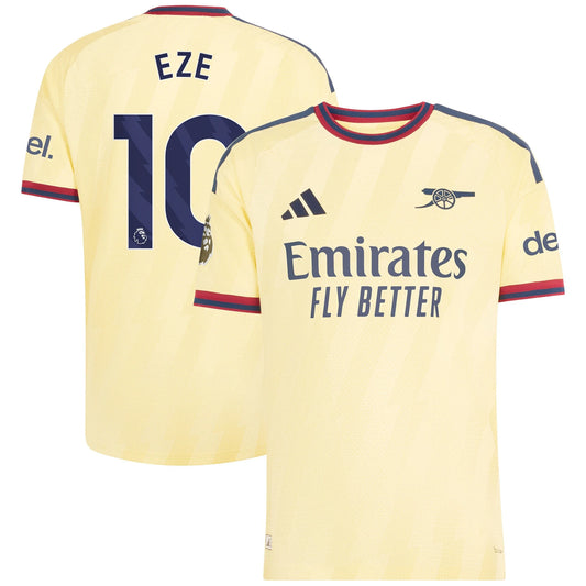 Front and back view of men's Arsenal 2026-2027 third yellow on-field authentic jersey featuring Eberechi Eze by Final Third Kit