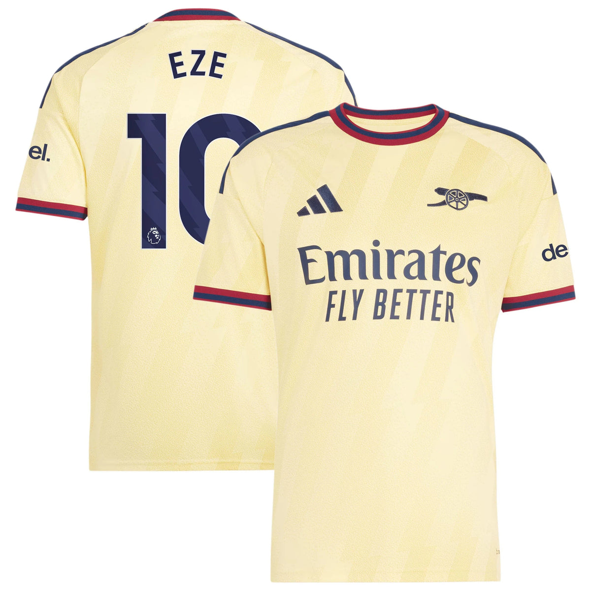 Front and back view of men's Arsenal 2026-2027 third yellow replica jersey featuring Eberechi Eze by Final Third Kit