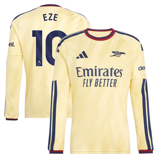 Front and back view of men's Arsenal 2026-2027 third yellow replica long sleeve jersey featuring Eberechi Eze by Final Third Kit