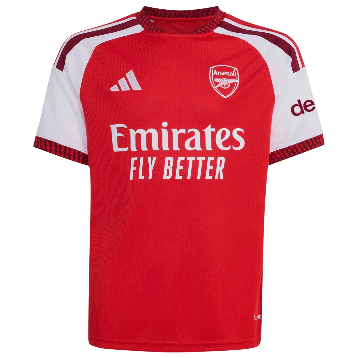Front view of youth Arsenal 2026-2027 home red stadium replica soccer jersey by Final Third Kit