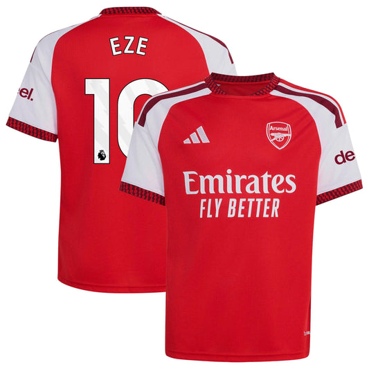 Front and back view of youth Arsenal 2026-2027 home red stadium replica jersey featuring Eberechi Eze by Final Third Kit