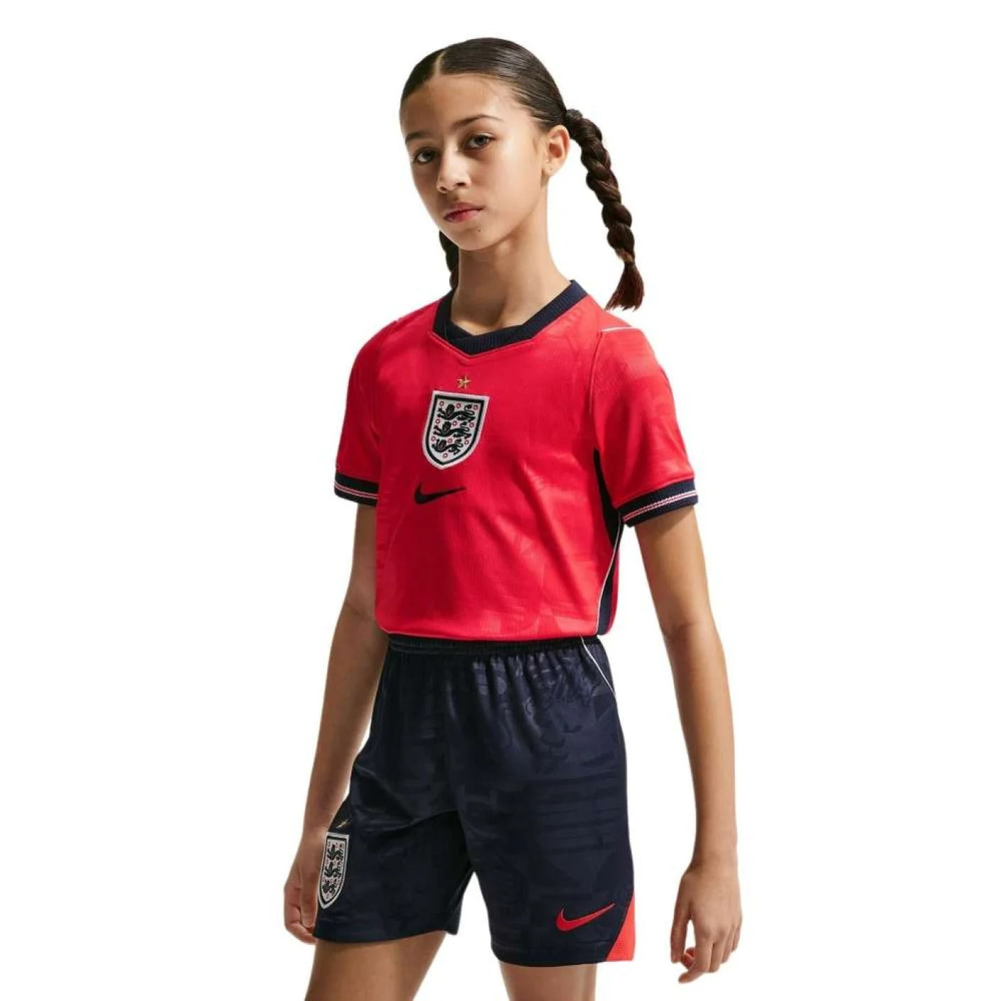 Girl wearing an England 2026 World Cup National Team Stadium Away Kids Jersey