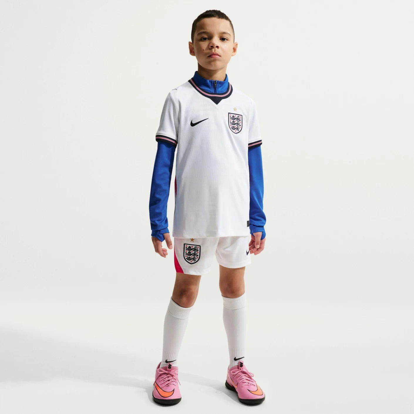 Boy wearing an England 2026 World Cup National Team Stadium Home Kids Jersey