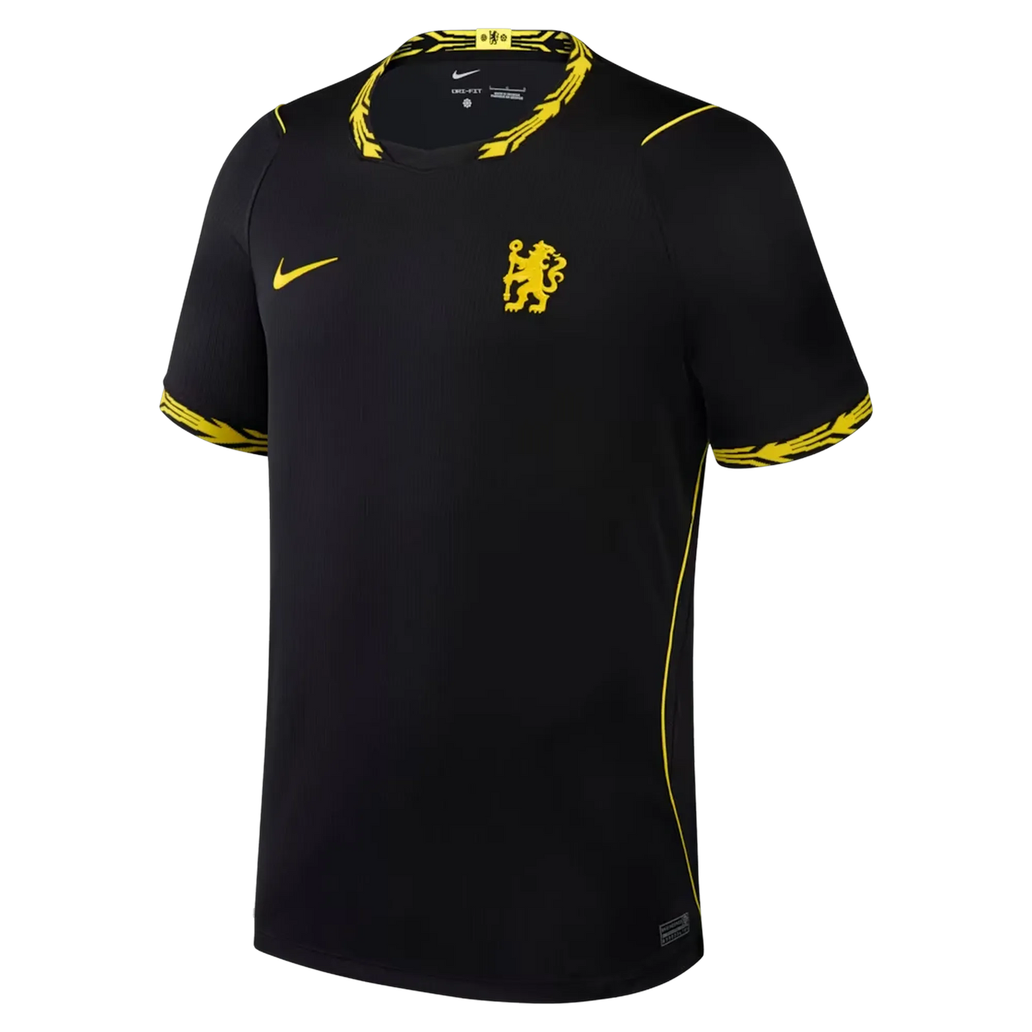 Front view of men's Chelsea 2026-2027 away black stadium replica soccer jersey by Final Third Kit