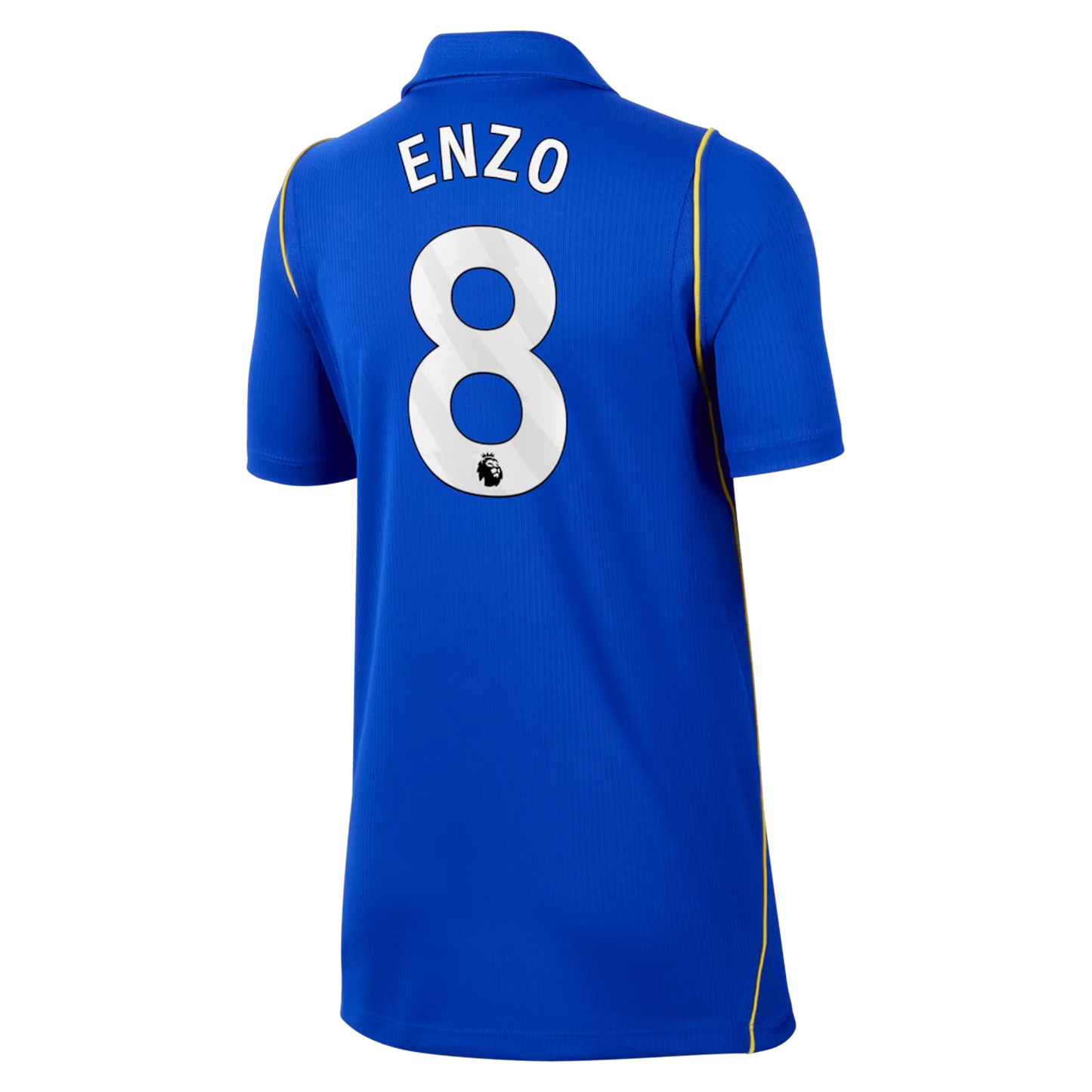 Back view of youth Chelsea 2026-2027 home blue football shirt with Enzo Fernández name and number printing by Final Third Kit