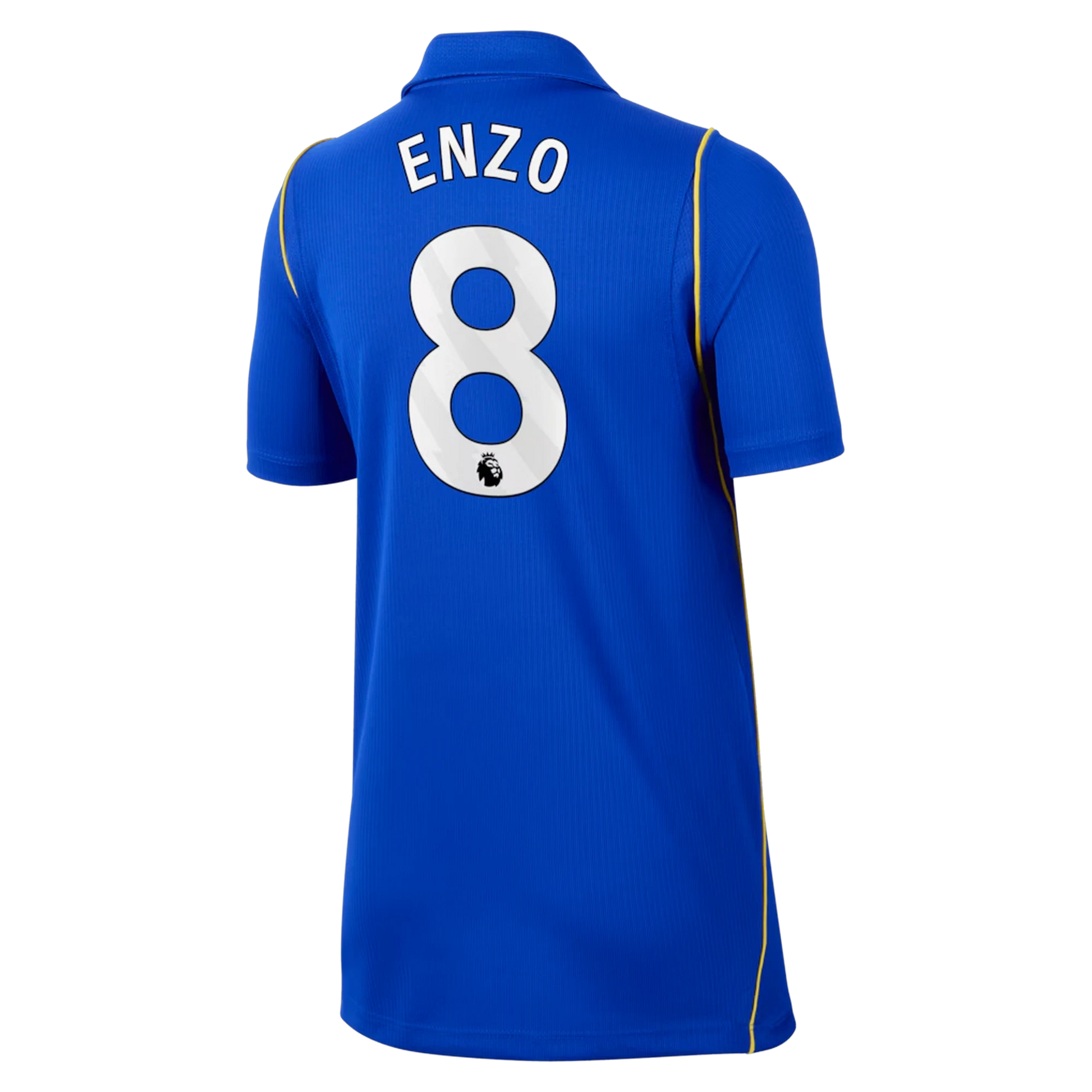 Back view of youth Chelsea 2026-2027 home blue football shirt with Enzo Fernández name and number printing by Final Third Kit