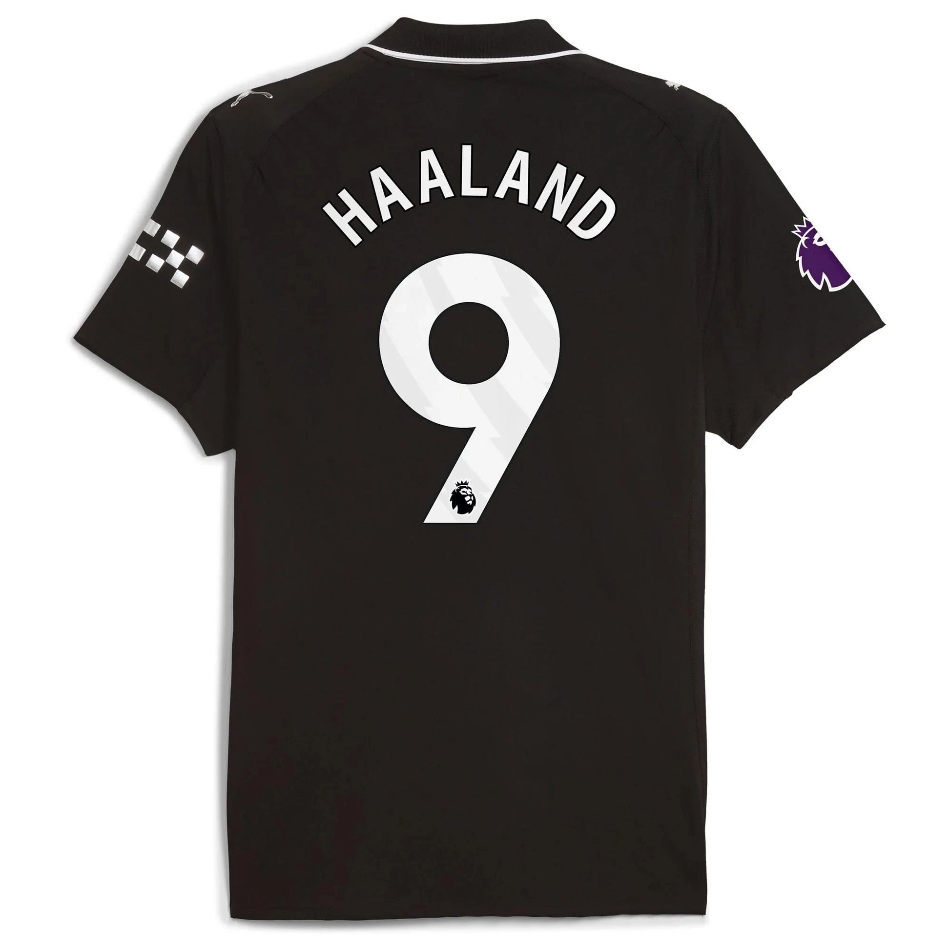 Back view of Manchester City away replica jersey showing Erling Haaland 9 name and number print