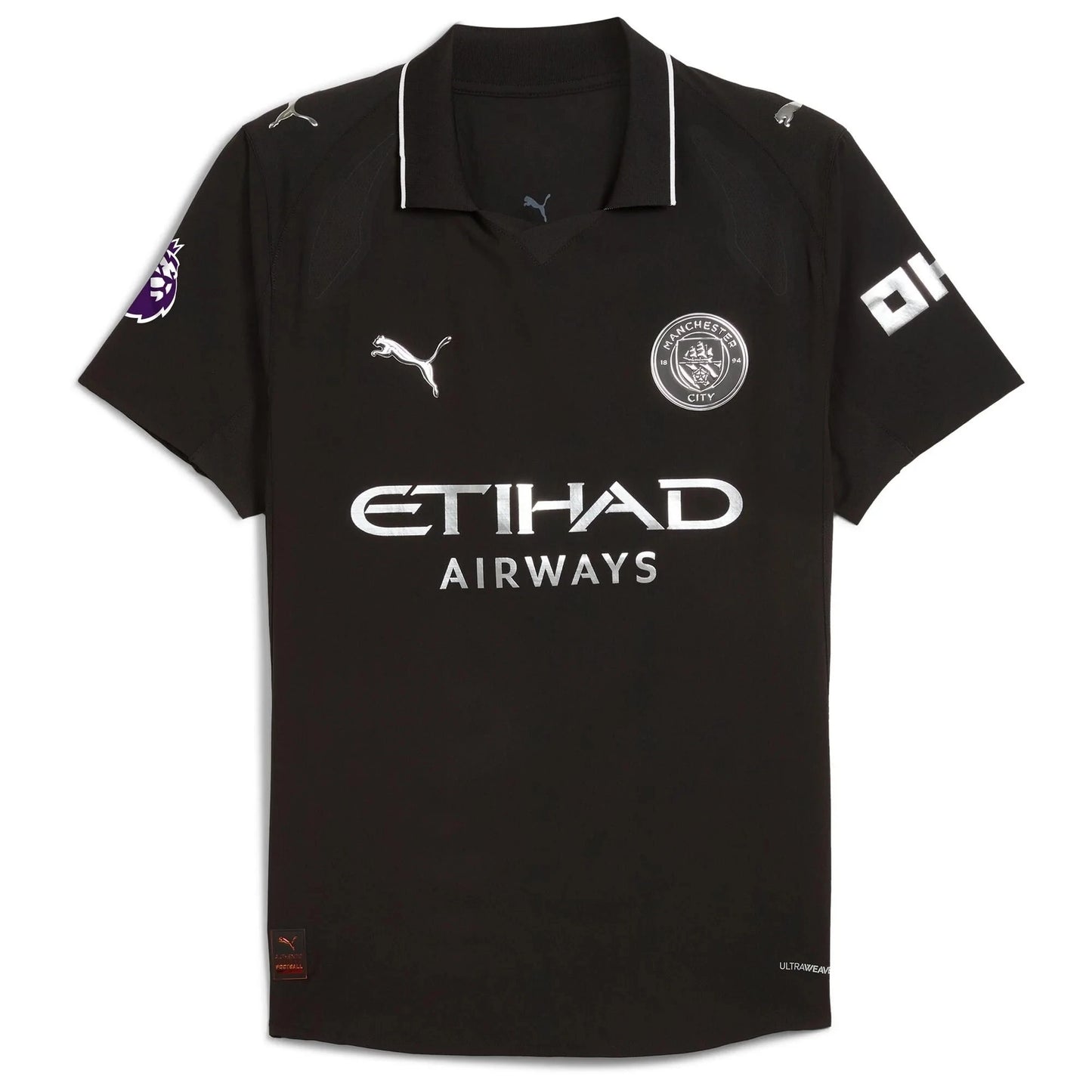  Flat lay of Man City away replica jersey front with Haaland 9 and club crest